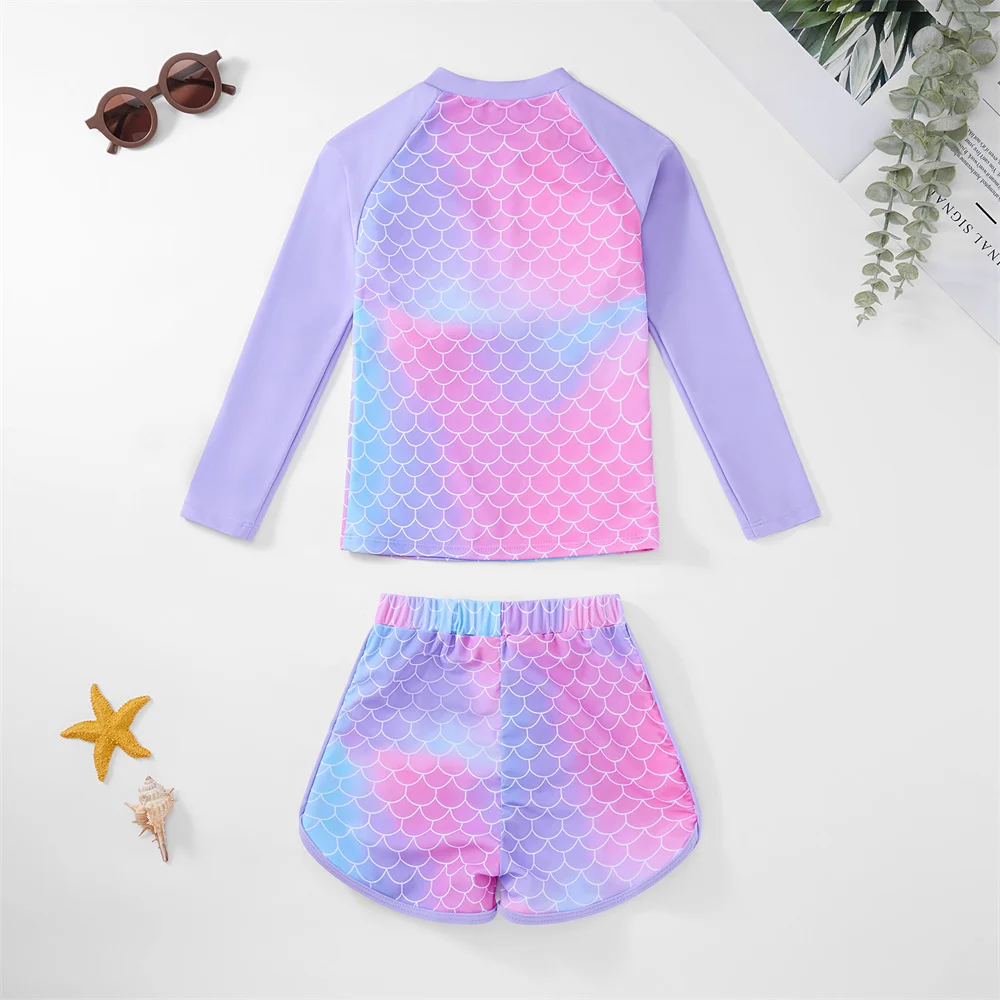 Zweiteiliger Badeanzug für Mädchen, langärmliges Rashguard-Shirt, schnell trocknender Badeanzug, Sommer-Strandkleidung – Detail 14