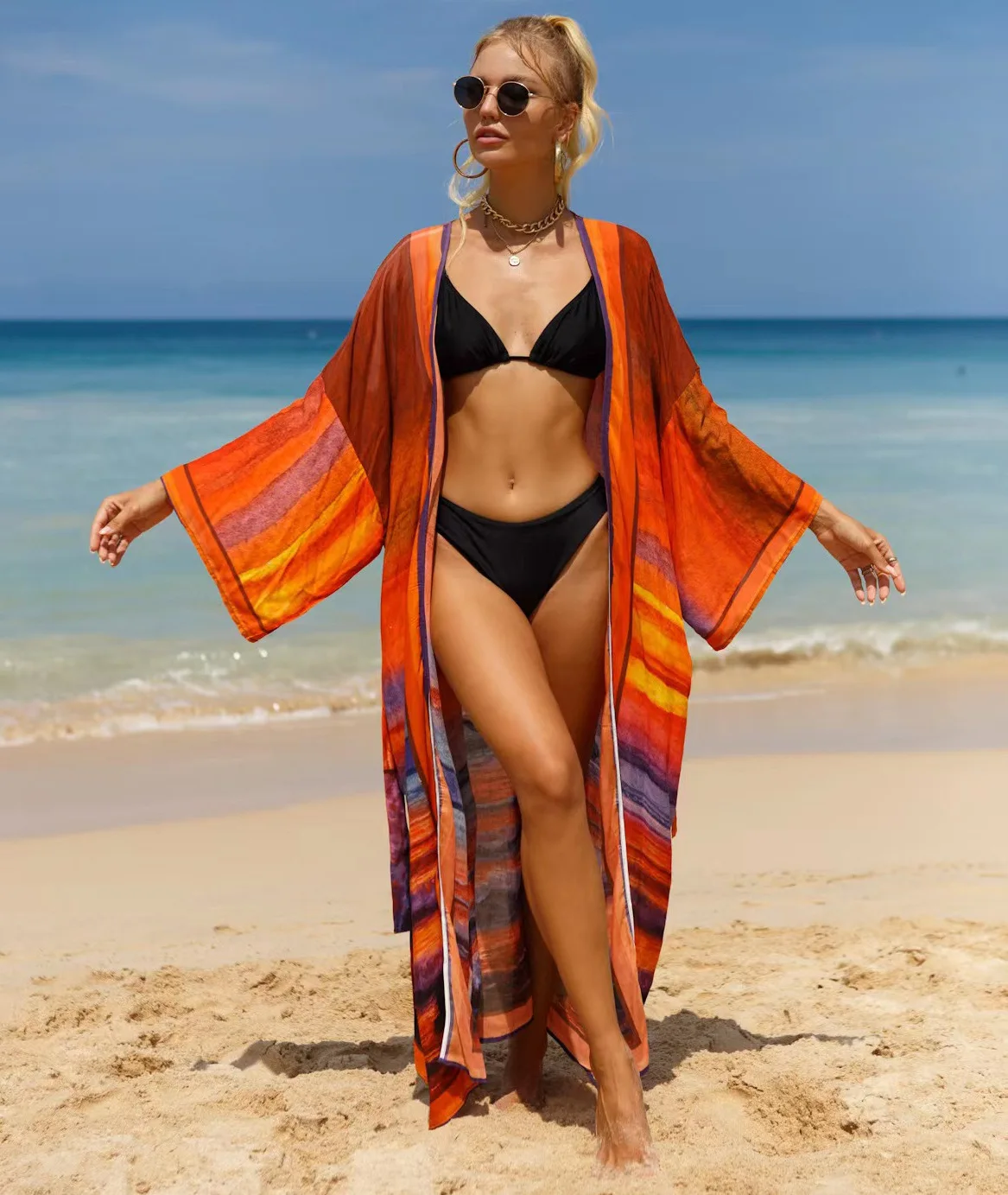 

Летняя накидка в стиле бохо с принтом, женский длинный кардиган, модный пикантный Африканский праздничный халат свободного размера с поясом и длинным рукавом, кимоно