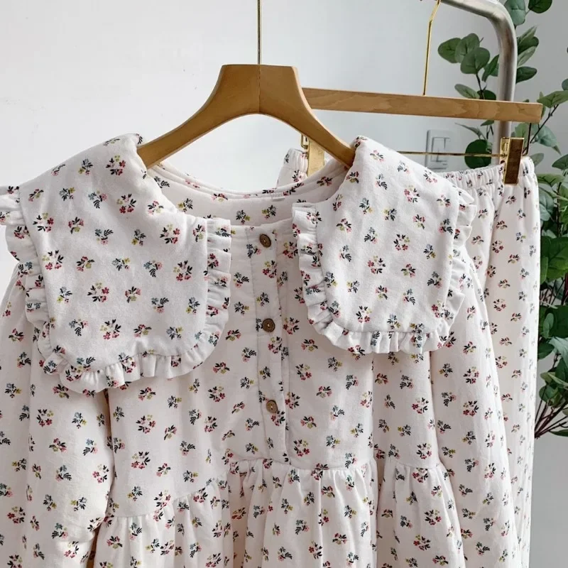 2023 New King-size Lilac Dolls Fleece Sleepwear Collar Thick Pajamas Loungewear Sets Loose Warm Nightwear Homewear Women