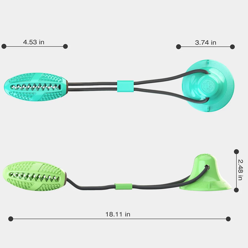 Food-dispensing dog toy for interactive feeding and play.