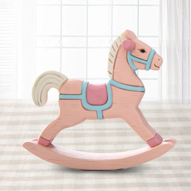 1pc Colorful Painted Horse Hand Carved Balance Rocking Horse Wooden Rocking Horse for Kids Toy Gift Home Decor