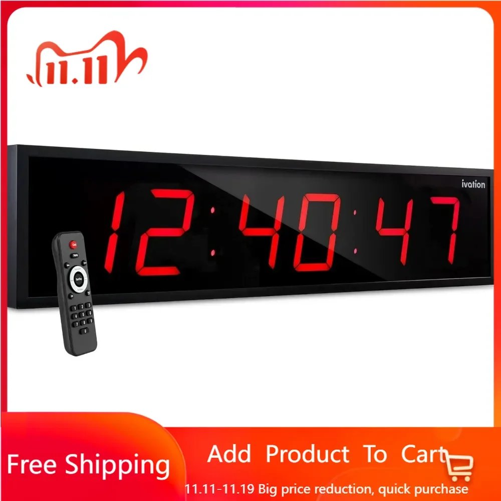 Large Big Oversized Digital LED Clock with Stopwatch, Alarms, Countdown Timer & Temp-Shelf or Wall Mount