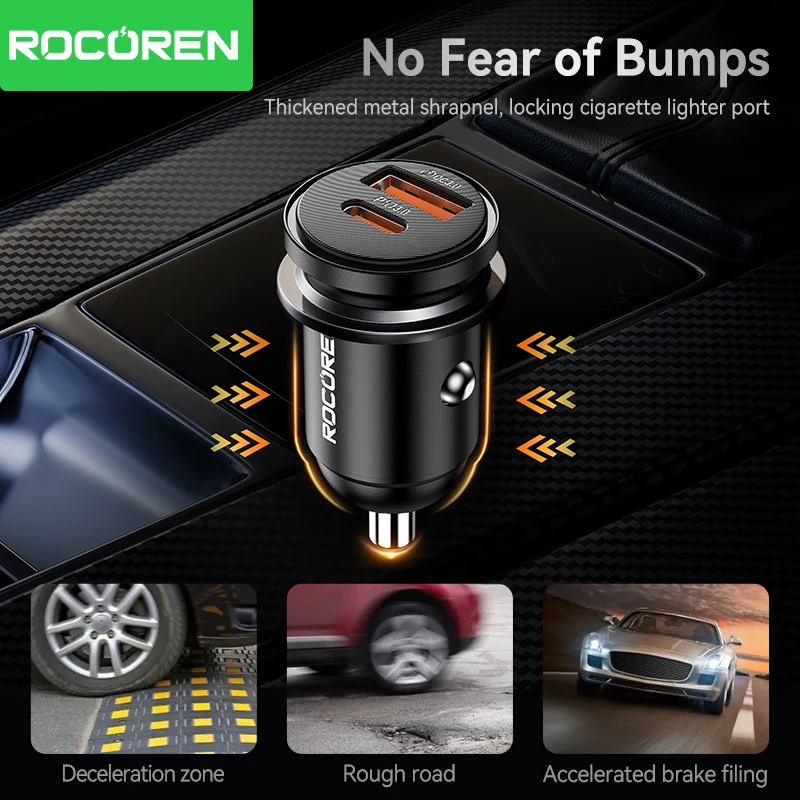Rocoren Mini PD 35W USB Car Charger QC 3.0 Fast Charge Type C Car Mobile Phone Charger Adapter For iPhone 16 15 Samsung Xiaomi Best Sellers In Phones Accessories