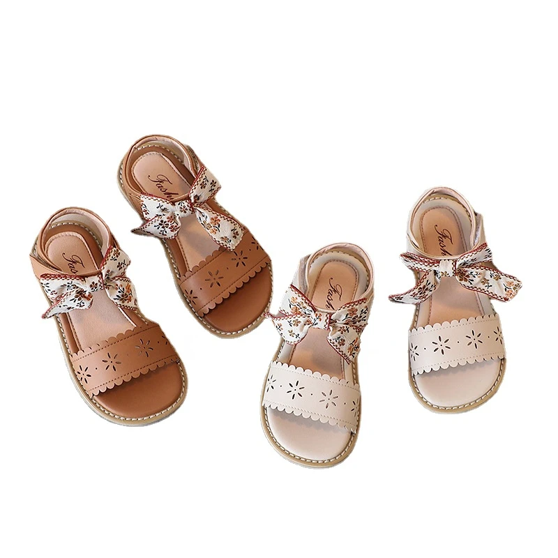 

Summer New Kids Princess Sandals Baby Girls Beach Sandalias Children Flower Dress Shoes Soft Fashion Slides Sweet Beige Shoes