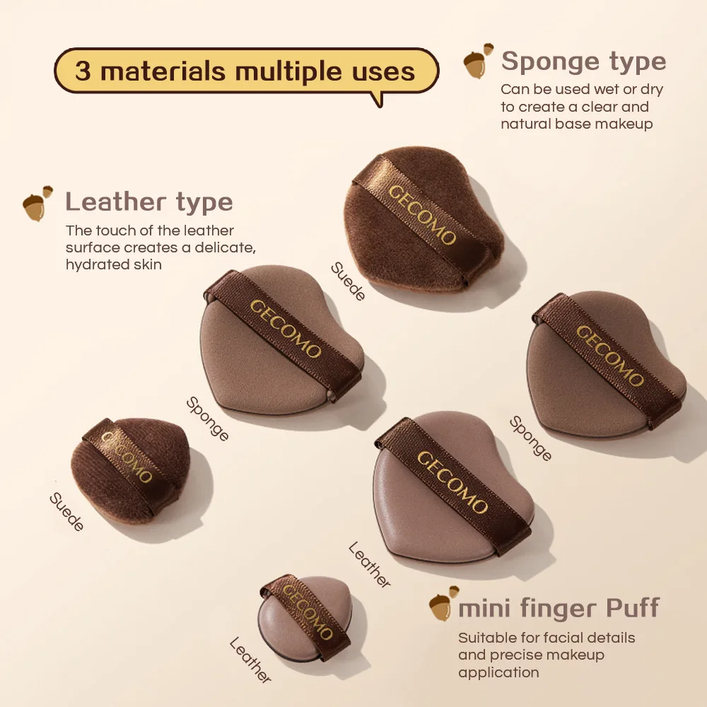 Nut Powder Puff Set Sponge Dry and Wet Dual-Use Leather Surface Flocking Makeup Puff Soft Skin-friendly Air Cushion 6 PCS GECOMO