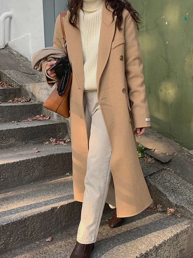 Winter Long Wool Coat Women Thick Warm Wool Jacket Female Korean Fashion Loose Outwear Ladies Casual Long Sleeve Cardigan Coats