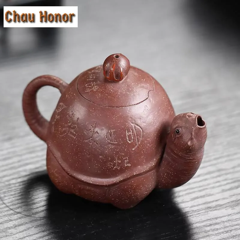 200ml High-end Chinese Yixing Purple Clay Teapots Beauty Kettle Handmade Longevity Turtle Pot Raw Ore Zisha Tea Set Collection