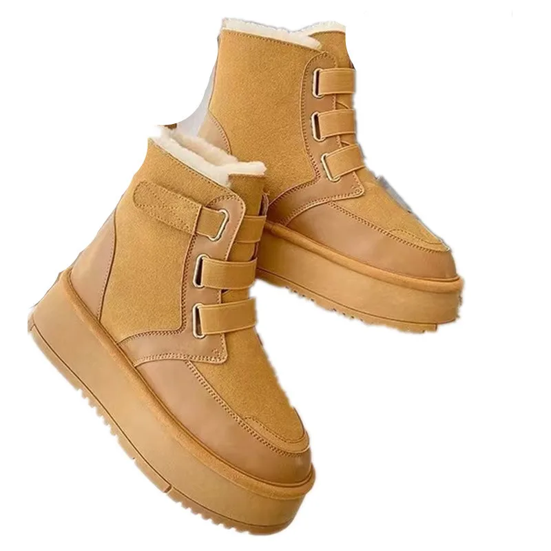 Autuspin Winter Snow Boots Women Genuine Suede Leather Leisure Shoes Outdoor Basic Keep Warm Wool Ankle Boots Woman Size 35-40