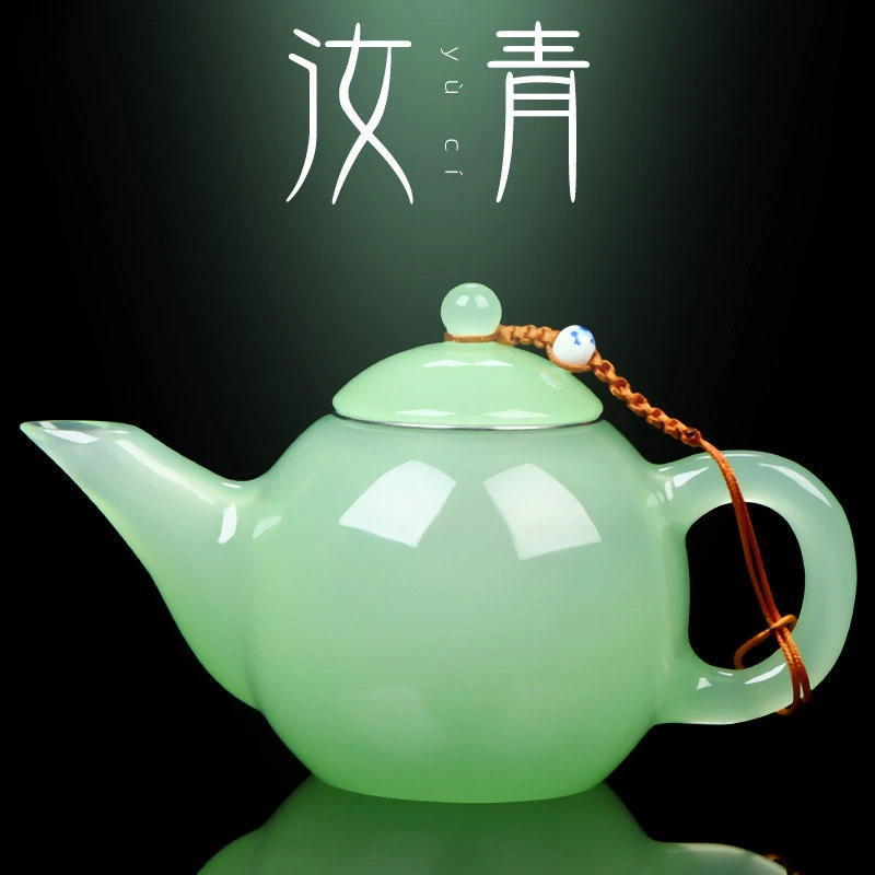 

Фарфоровый чайник Ru Qing из нефрита, стеклянный чайник для пивоварения с фильтром из нержавеющей стали, домашний зеленый высококлассный чайный набор