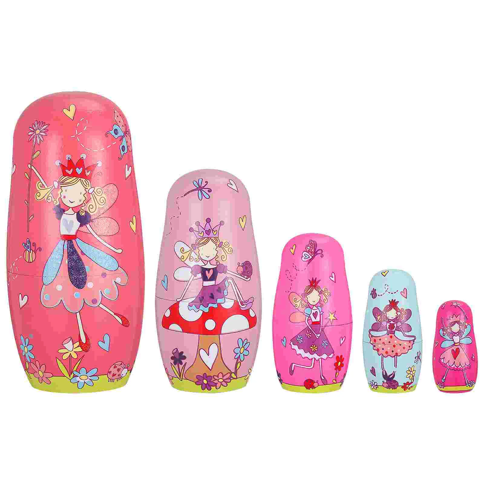 

Five-layer Angel Cartoon Matryoshka Toys Russian Nesting Dolls Bamboo Wood Baby