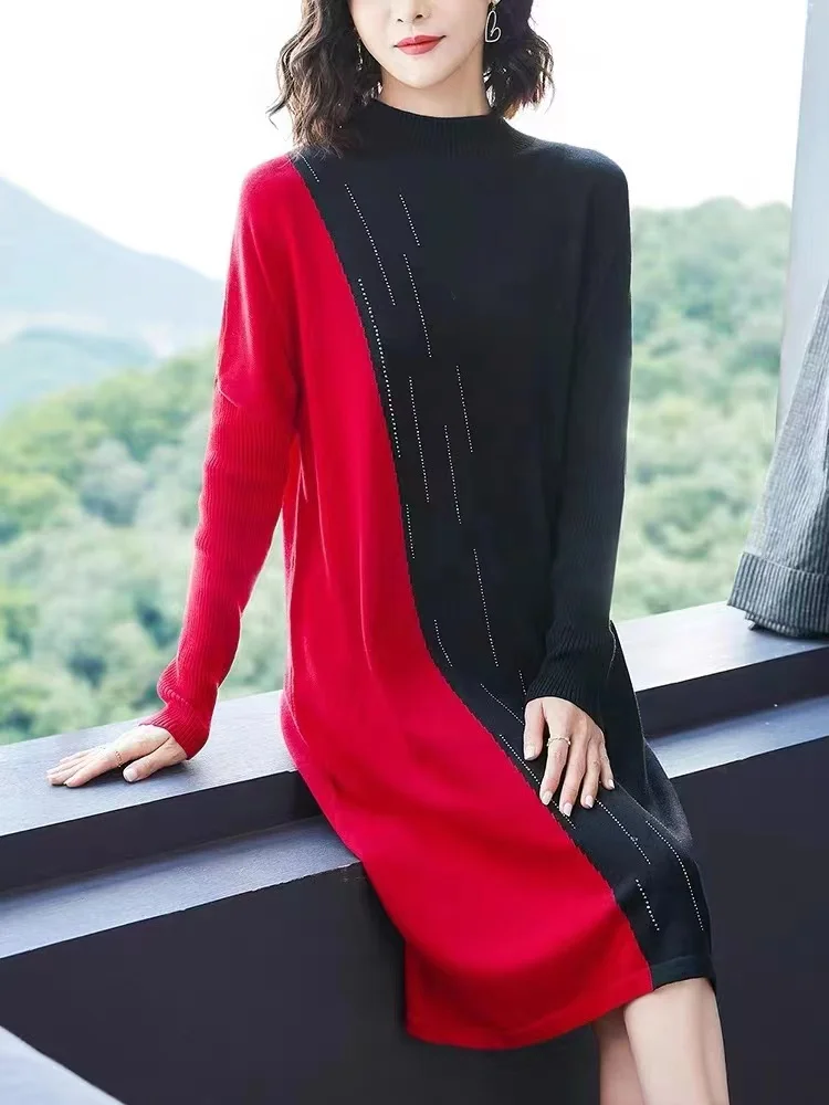 

2023 New Warm Dress Women's Autumn/Winter Retro Loose Tight Knitted Skirt Korean Edition Casual Vacation Bottom Sweater Vestidos