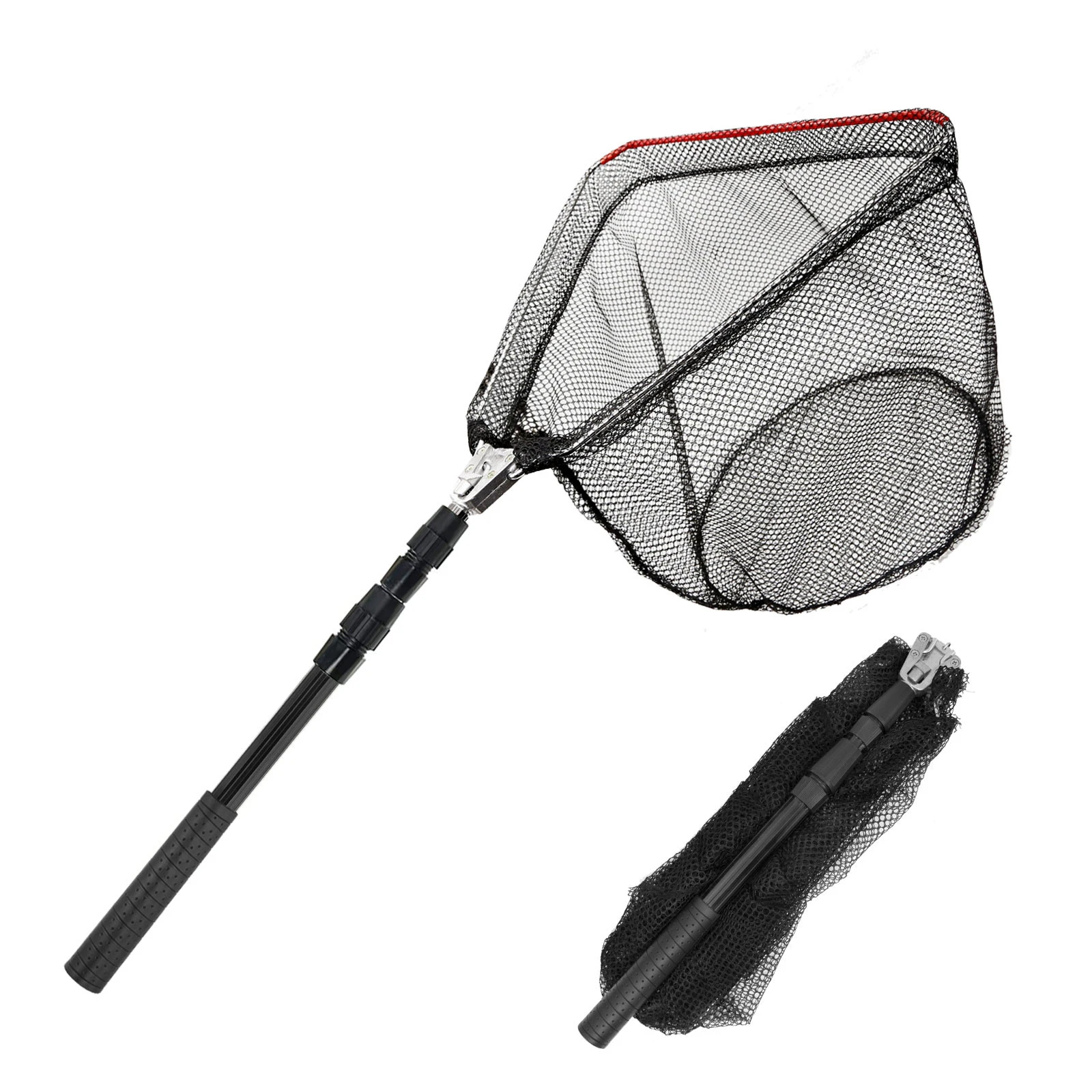 SANLIKE 129cm Folding Fishing Net Collapsible Telescopic Sturdy Rubber Coated Landing Handle Pole Fishing Tool Accessories