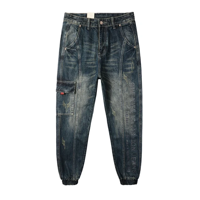 Newly Designer Fashion Loose Ripped Jeans Men Retro Blue Casual Denim Cargo Pants Hombre Printed Designer Hip Hop Joggers Men 3