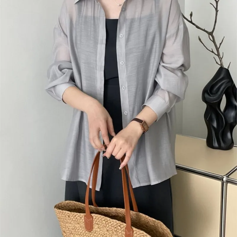 Light Color Back Self-Tie Slit Chinese Style Tencel Shirt Women's Draping Effect Anti-Wrinkle