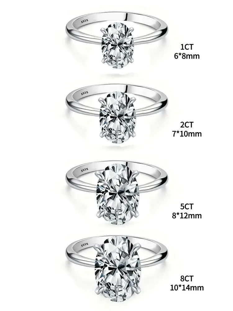 925 Sterling Silver 1-8CT Zircon Oval Stone Ring for Women Engagement Wedding Jewelry