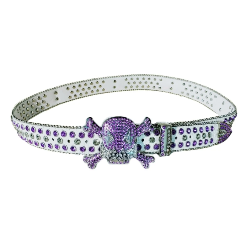 

Unisex Bling Bling Rhinestones Women Belts Skull Studded Western Cowboy PU Leather Belt Girls Men Fashion Streetwear