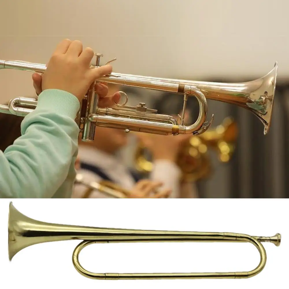 Description Picture 4 of itemCavalry Trumpet Gold Plated Brass Cavalry Bugle Horn B Flat Bugle Brass Bugle Horn Retro Standard Trumpet Musical Instrument