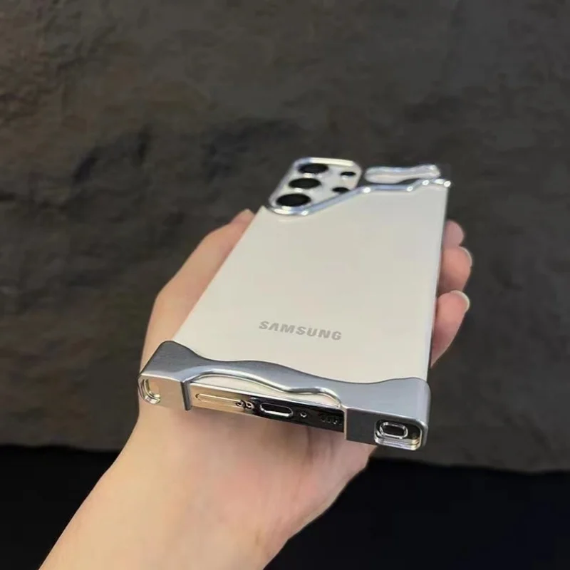 Premium Titanium Alloy Metal Bumper Case For Samsung Galaxy S24 Ultra S23+ Plus Corner Pads Protection Lens Film Protector Kit