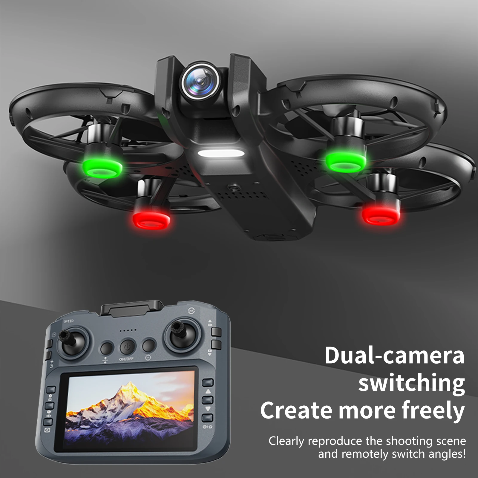 Caméra Sport 360° 4K 64MP WiFi étanche IP68 tenue en main, affichant un écran de contrôle pour le vlog.