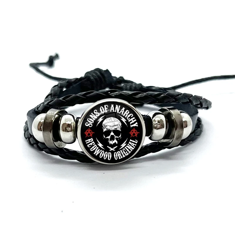 Sons Of Anarchy LOGO Leather Bracelets Freedom Symbol Pendant анархия Glass Dome Bracelet & Bangles Rock Punk Jewelry Gifts 5
