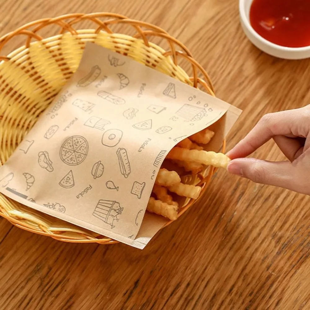 50pcs Disposable Greaseproof Paper Sandwich Bags Water-proof Anti-stick Food Packaging Bag DIY Oil-proof
