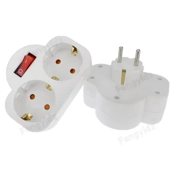 EU Extend Socket With ON/OFF Switch 2Pin Germany Standard Grounding Expansion Socket 1 To 1/2/3 Way Port Extension Converter