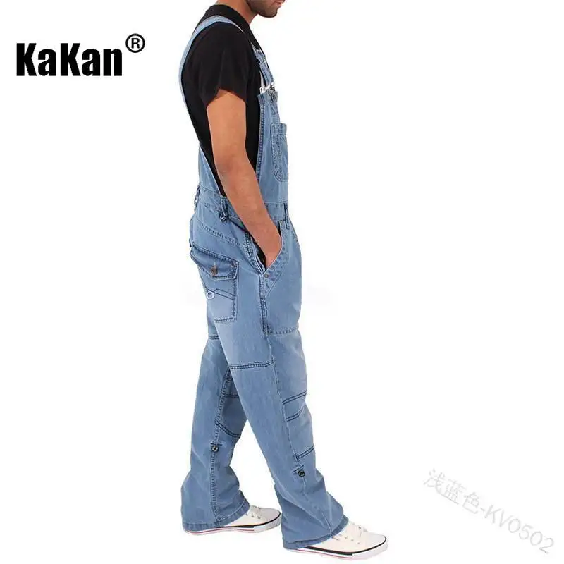 Kakan New European and American Strap Jeans Men's Wear, Versatile Cargo Pants Simple Multi Pocket Loose Long Jeans K60-0502