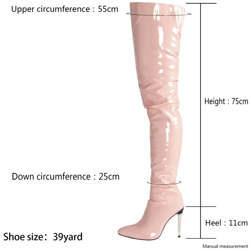 High Heels Women Boots Patent Leather Over The Knee Boots Sexy Stiletto Side Zipper Big Size Women's High Lady Shoes