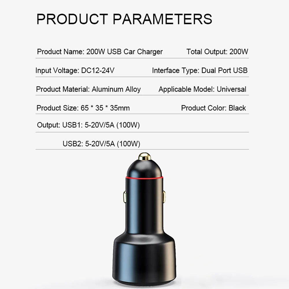 EONLIN Dual USB 200W USB Super VOOC Car Charger Voltage Display QC3.0 USB 100W 66W SuperCharge for Huawei Honor VIVO OPPO Xiaomi