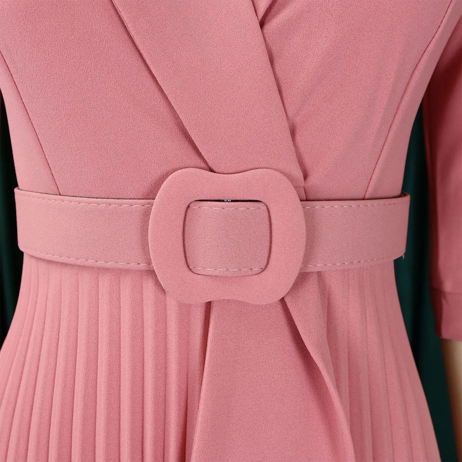 XIOCEAN Elegant Office Dresses Pleated for Woman Notched Collar Half Sleeve Belt Waisted Mid Calf Afircan Business New Robe