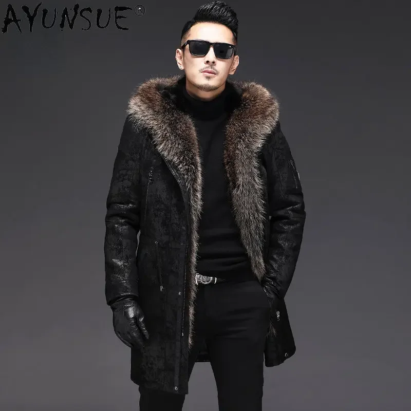 

AYUNSUE Genuine Leather Jacket Men Winter Jackets for Men Mink Fur Liner Detachable Warm Parkas Sheepskin Coats Chaquetas SGG708