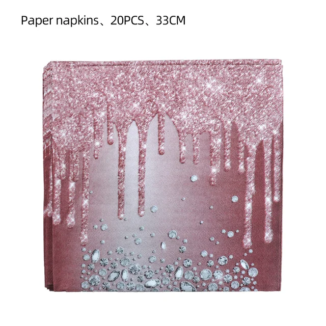 Rose Gold Bronzing Party Disposable Cutlery Set Paper Plate Birthday Wedding Bridal Shower Baby Decorative Supplies Paper napkins-20PCS