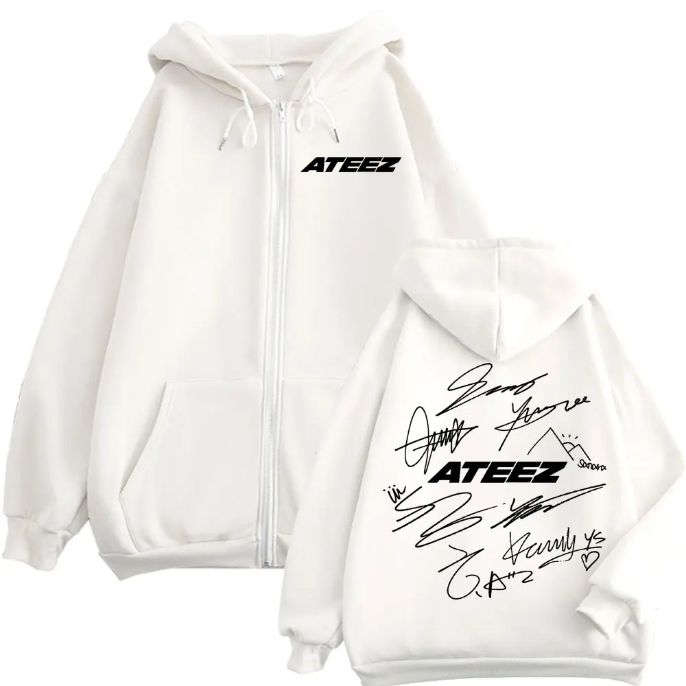 Limited Kpop ATEEZ Logo Double Sided Print Zipper Hoodie Fashion Hip Hop Zip Up Sweatshirts Men Women Casual Oversized Pullovers