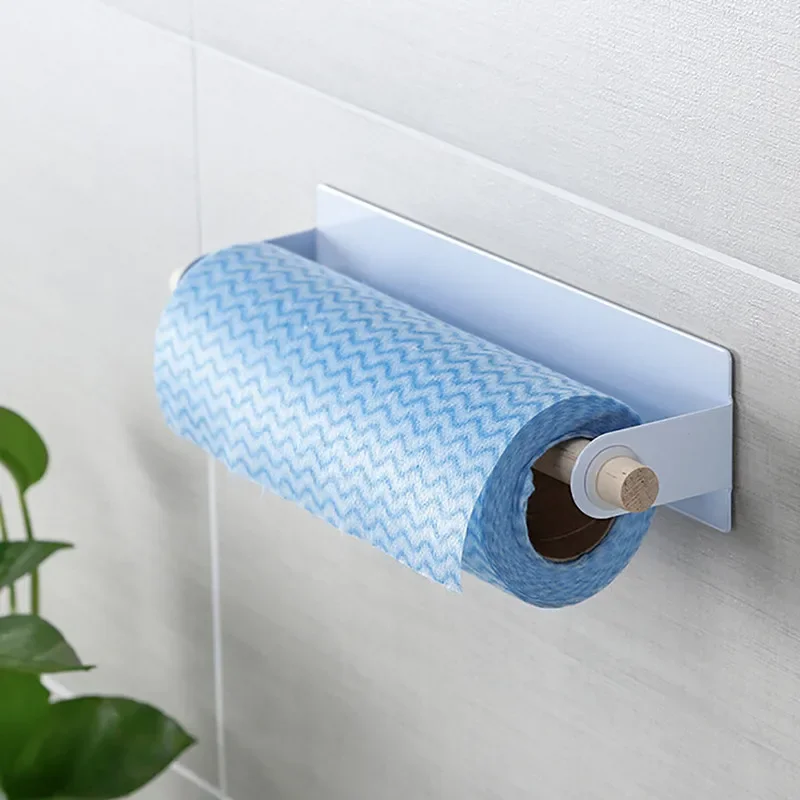 Wall Mounted Kitchen Self-adhesive Roll Paper Holder Towel Storage Rack Tissue Hanger Bathroom Accessories Support Paper Towel Holder