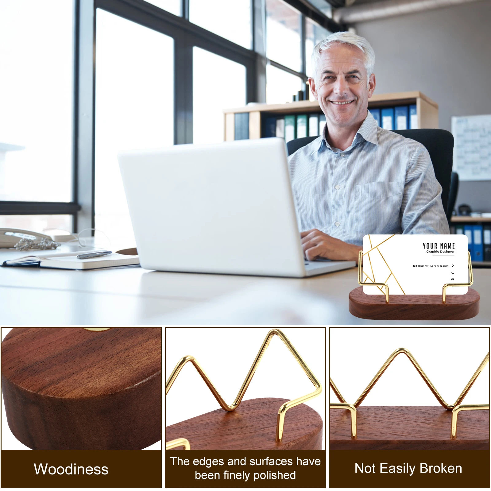 2/4Pcs Wooden Business Card Holder Desktop Business Card Display Stand Home Card Holder Storage School Work Desk Accessories 6