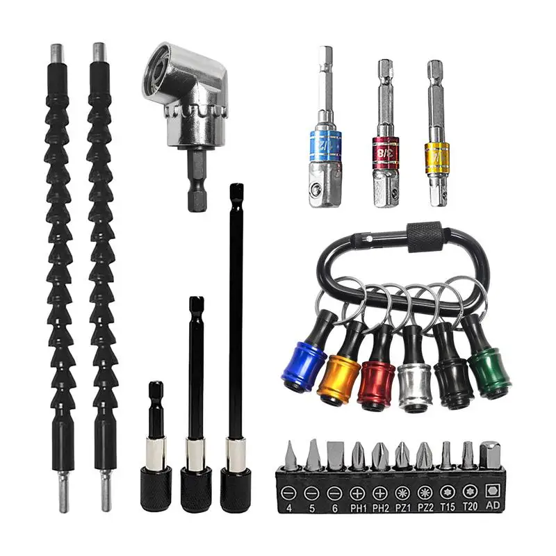 

Universal Extension Bit Holder 25pcs Hex Adapter Drill Bit Holder 105-Degree Angle Drill Attachment For Workers