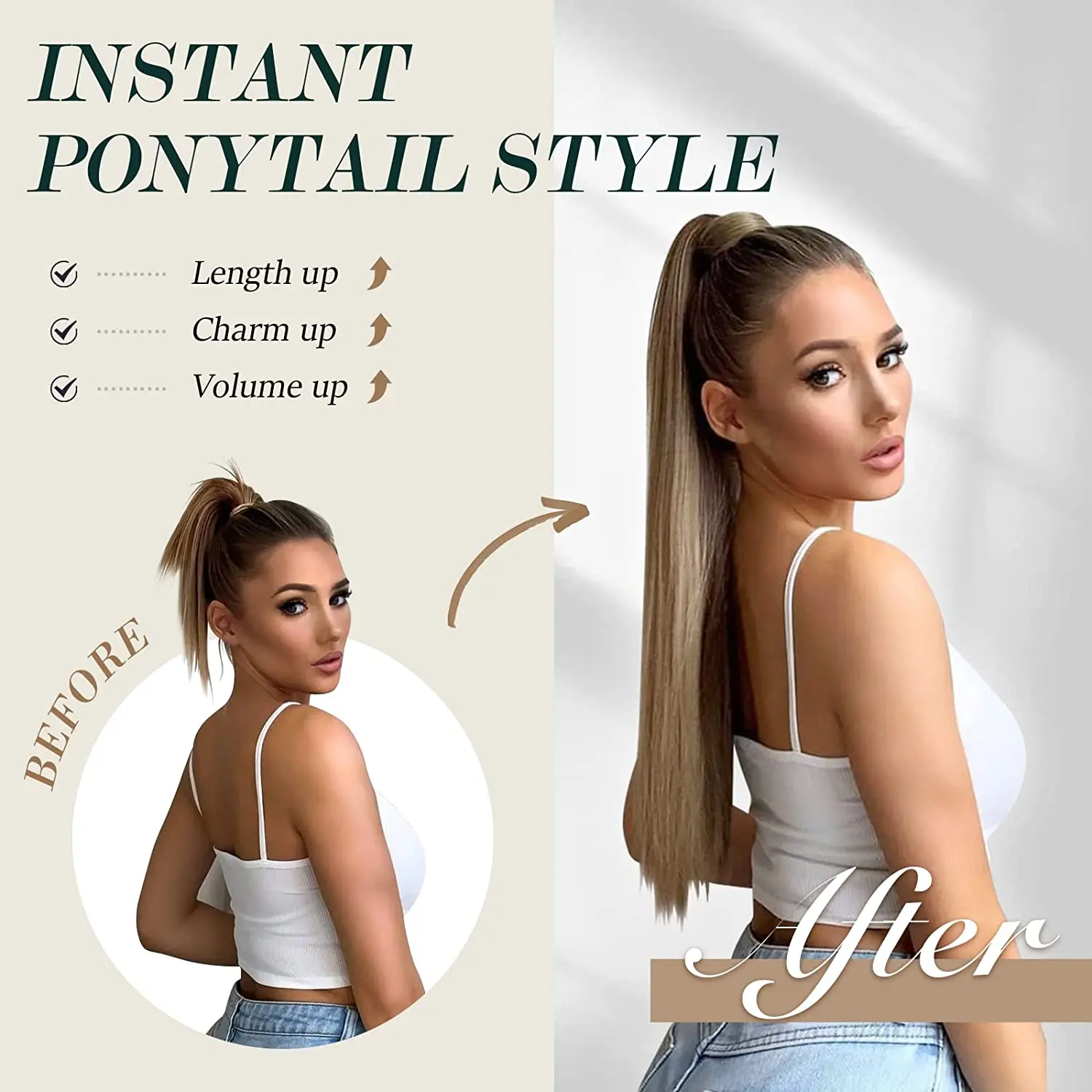 Ponytail Extension Long Straight Wrap Around Clip in Fake Hair Extensions Synthetic Pony Tails Hairpieces for Women Girls Daily Party