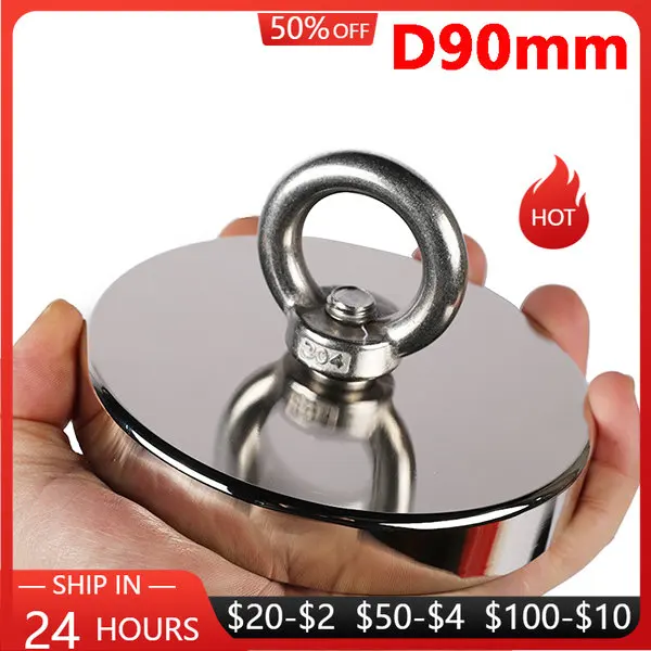 XFN Super Strong Fishing Magnet Heavy Duty Powerful Neodymium Magnet N52 with Countersunk Hole Eyebolt for Salvage Magnetic Pot