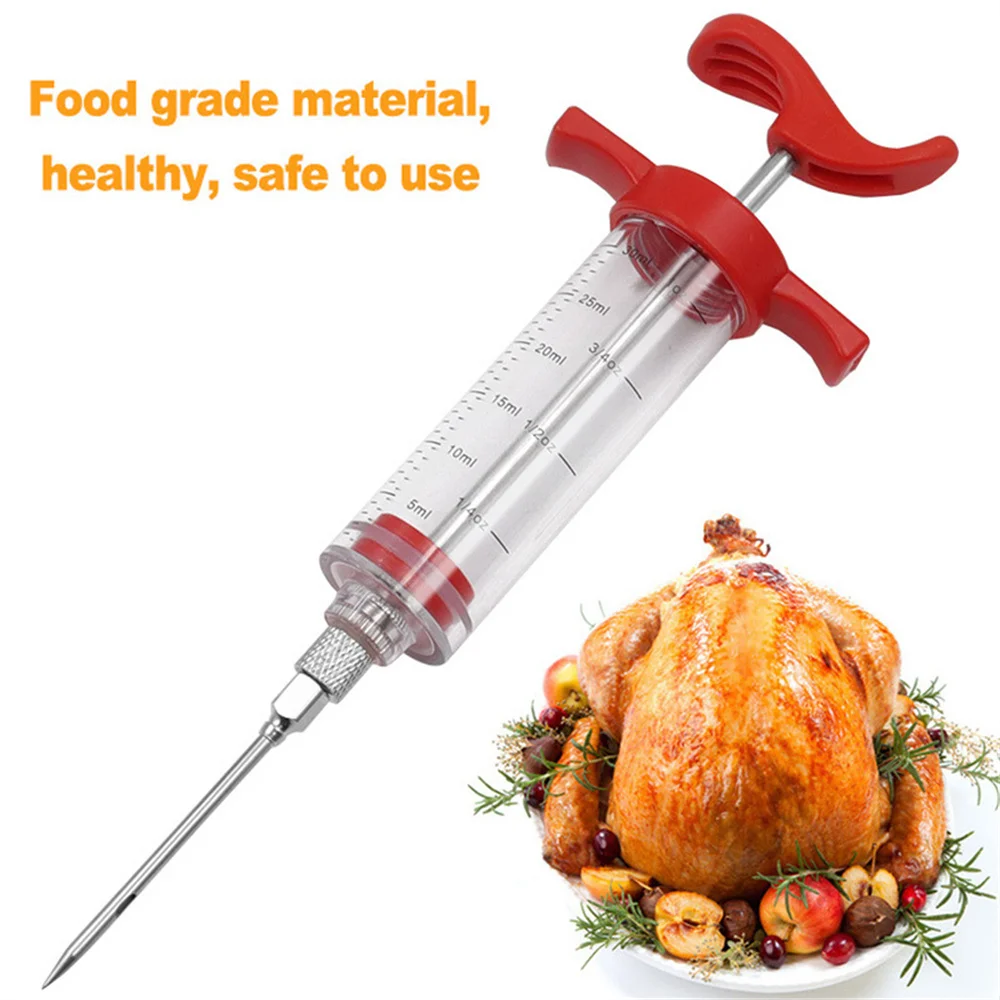 Description Picture 6 of itemMarinade Meat Seasoning Injector Kit Turkey Meat Injectors Stainless Steel Cooking Syringe With 1-4 Needles Cooking Syringe