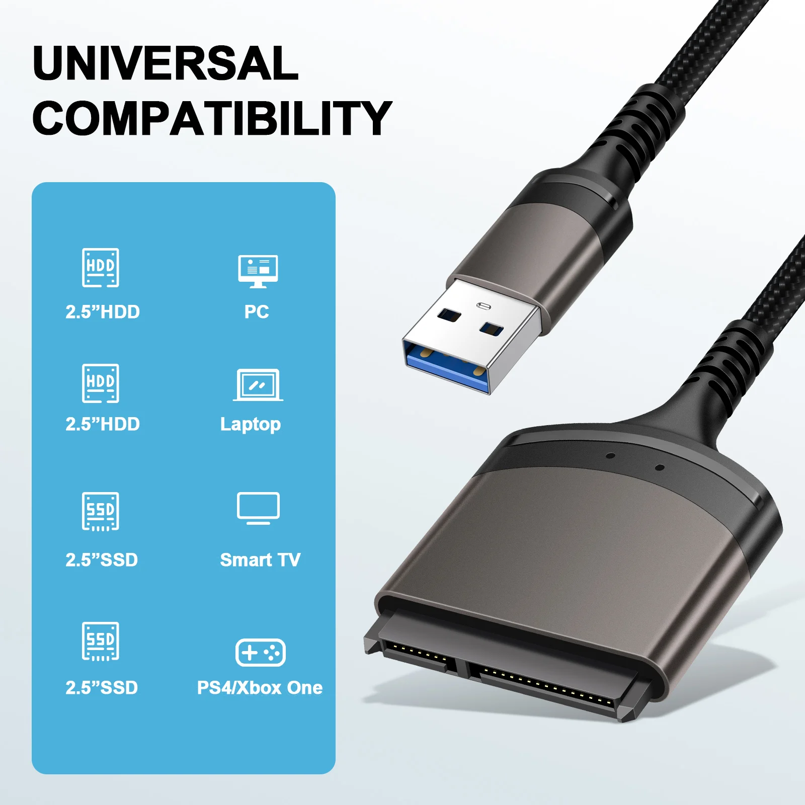 Câble SATA vers USB 3.0/2.0, jusqu'à 6 Gbps pour disque dur externe HDD SSD 2.5 pouces, adaptateur SATA 3 22 broches USB 3.0 vers Mi