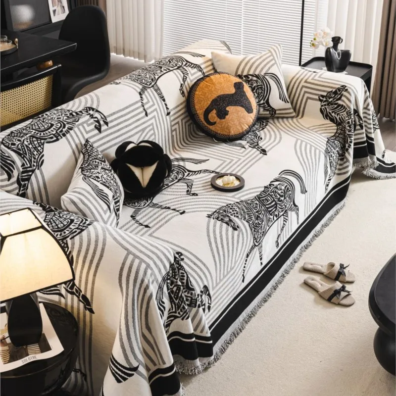 Funda Sofa Home Chenille Horse Print Sofa Mat Throw Blankets All-season Camping Picnic Blanket Cover Sofa Cover 2024 Autumn 2
