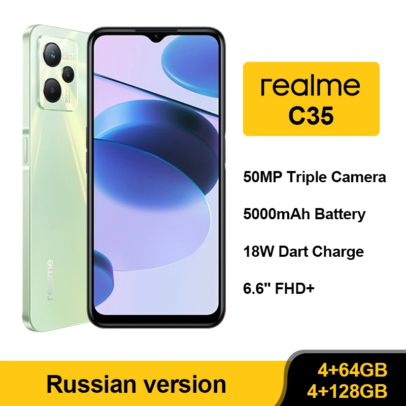 Realme C35, Cámara IA de 50MP, procesador Unisoc T616 Octa...