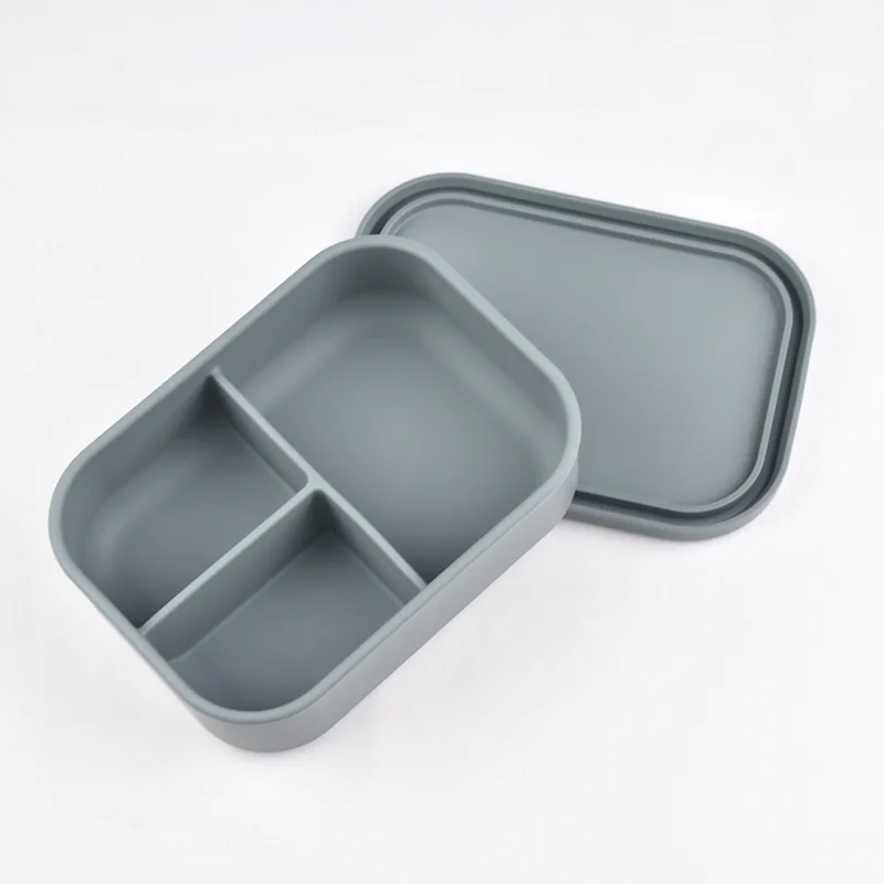 실리콘 3 그리드 사각 식사 상자, 편리한 과일 스낵 상자, 고온 내성, 일본 밀폐 식사 상자, 식품 등급