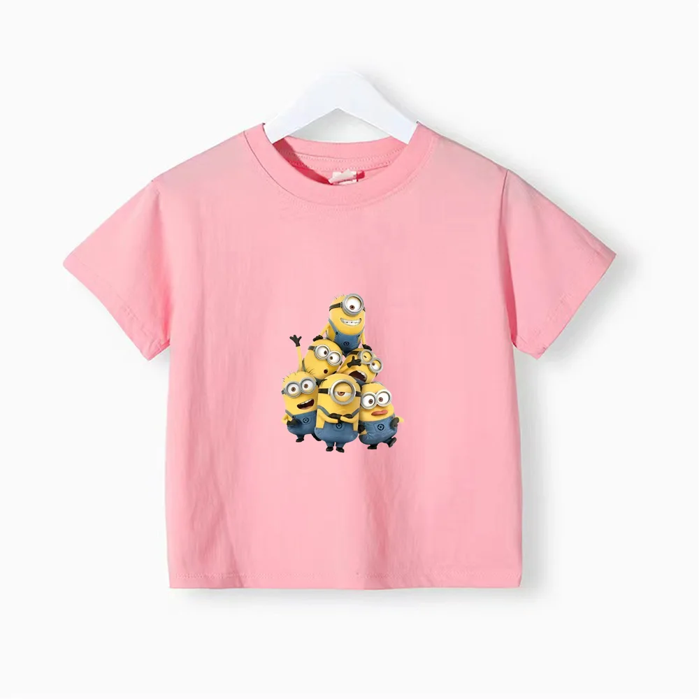 thumbnail image 1 of Camiseta de verano 100 % algodón para adolescentes, camisetas para niños con estampado sencillo de Minions de dibujos animados, camisetas de cuello redondo para bebés, ropa de manga corta para niños y, 1 of 5