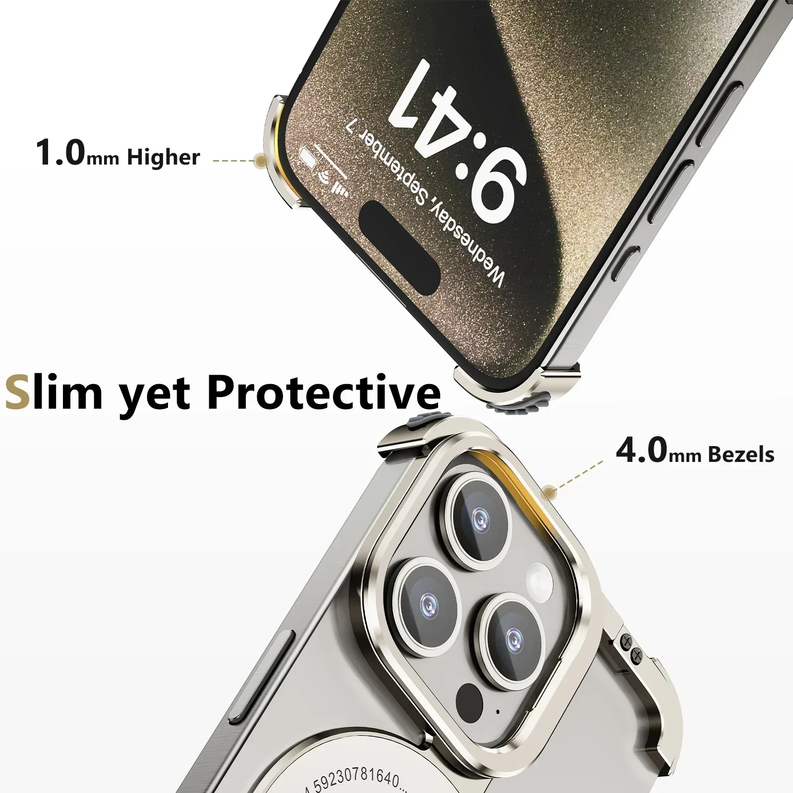 Eary for iPhone15 14 Pro Max Phone Case With Magsafe Phone Holder Frameless Metal Shockproof Protective Cover for iPhone14 Pro
