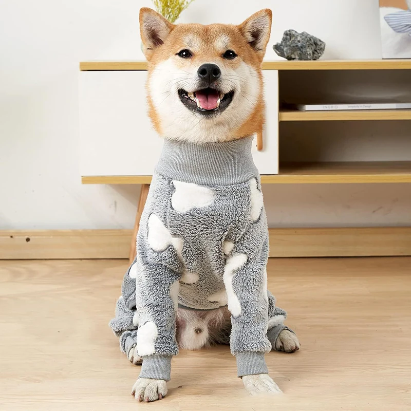 Dog Pajamas Jumpsuit - Warm Fleece Four-Legged Winter Outfit for Medium Large Dogs