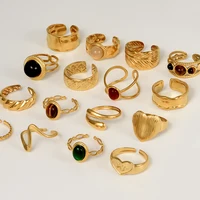 1pcs Classic Tiger Eye Real Stone Open Adjustable Stainless Steel Rings For Women Men Accessories Gold Color Finger Jewelry Ring 1
