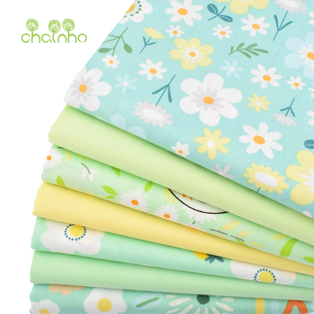 Chainho,Printed Twill Weave Cotton Fabric,DIY Sewing Quilting Material,Patchwork Cloth,7 Designs Floral Series,2 Sizes,15C369
