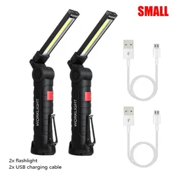 Compact USB Rechargeable COB LED Work Light with Magnetic Base and Hanging Hook (W51 Small 2pcs)