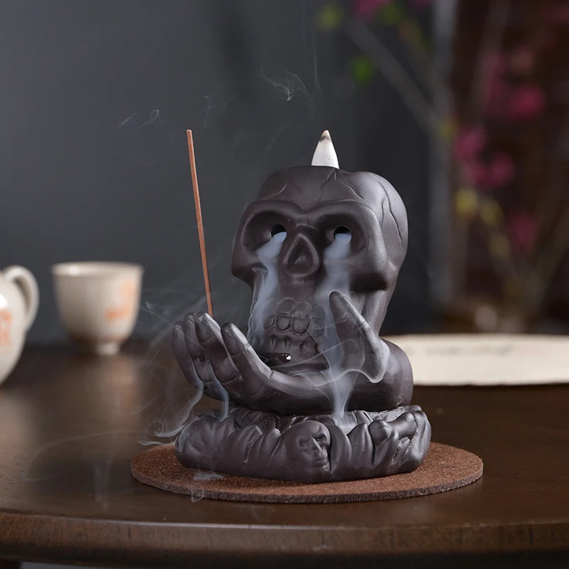 Skull Backflow Incense Burner Waterfall Incense Fountain Ceramic